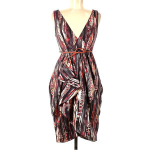 H&M Boho Abstract Print Satin Midi Sheath Dress | Size 8